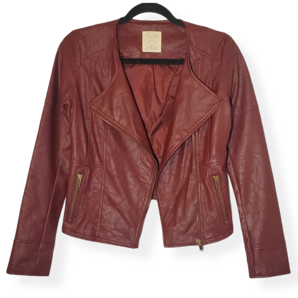 UO Pins & Needles Faux Vegan Leather Moto Jacket